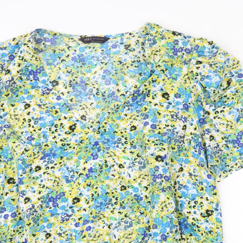 Marks and Spencer Womens Multicoloured Floral Polyester Basic T-Shirt Size 22 V-Neck