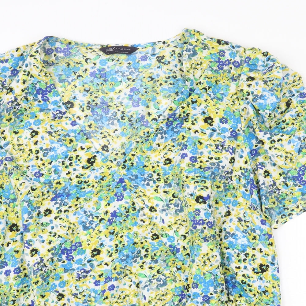 Marks and Spencer Womens Multicoloured Floral Polyester Basic T-Shirt Size 22 V-Neck