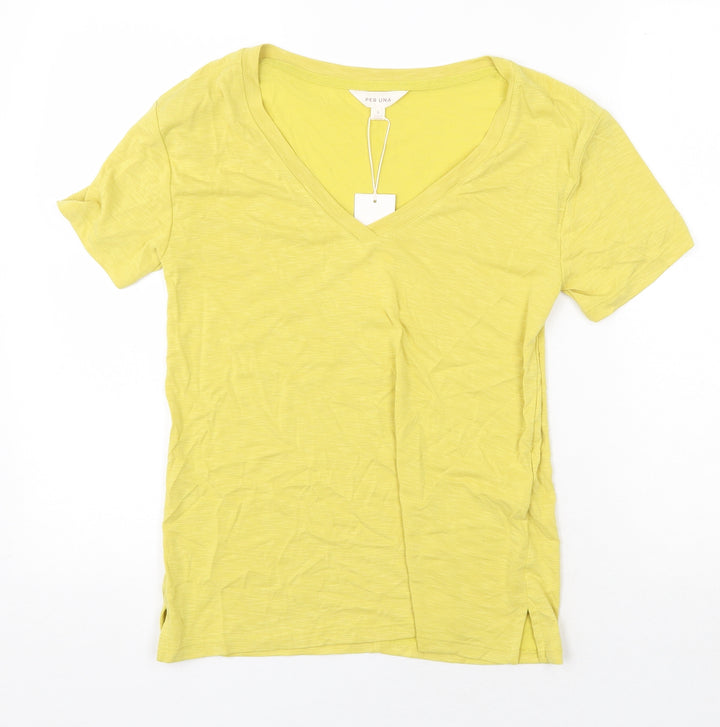 Per Una Womens Yellow Modal Basic T-Shirt Size 6 V-Neck