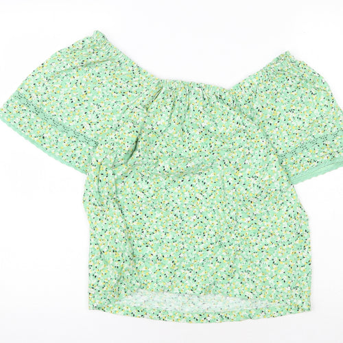 Marks and Spencer Womens Green Floral Viscose Basic Blouse Size 8 Boat Neck