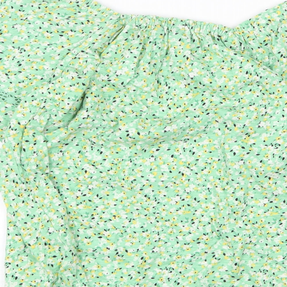 Marks and Spencer Womens Green Floral Viscose Basic Blouse Size 8 Boat Neck