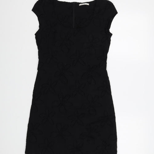 George Womens Black Geometric Polyester Shift Size 10 Round Neck Zip