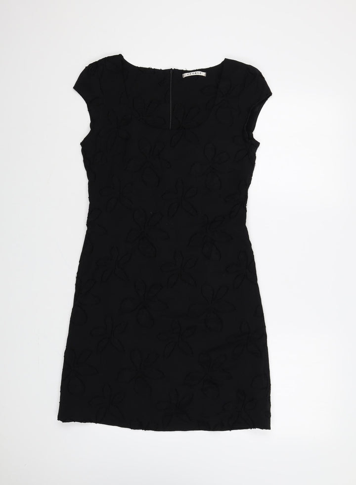 George Womens Black Geometric Polyester Shift Size 10 Round Neck Zip