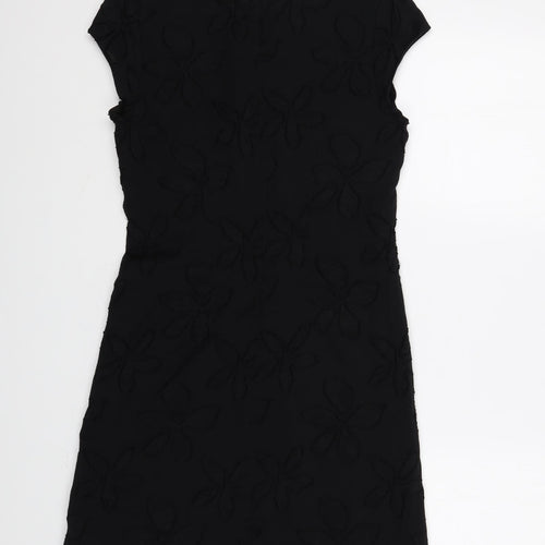 George Womens Black Geometric Polyester Shift Size 10 Round Neck Zip