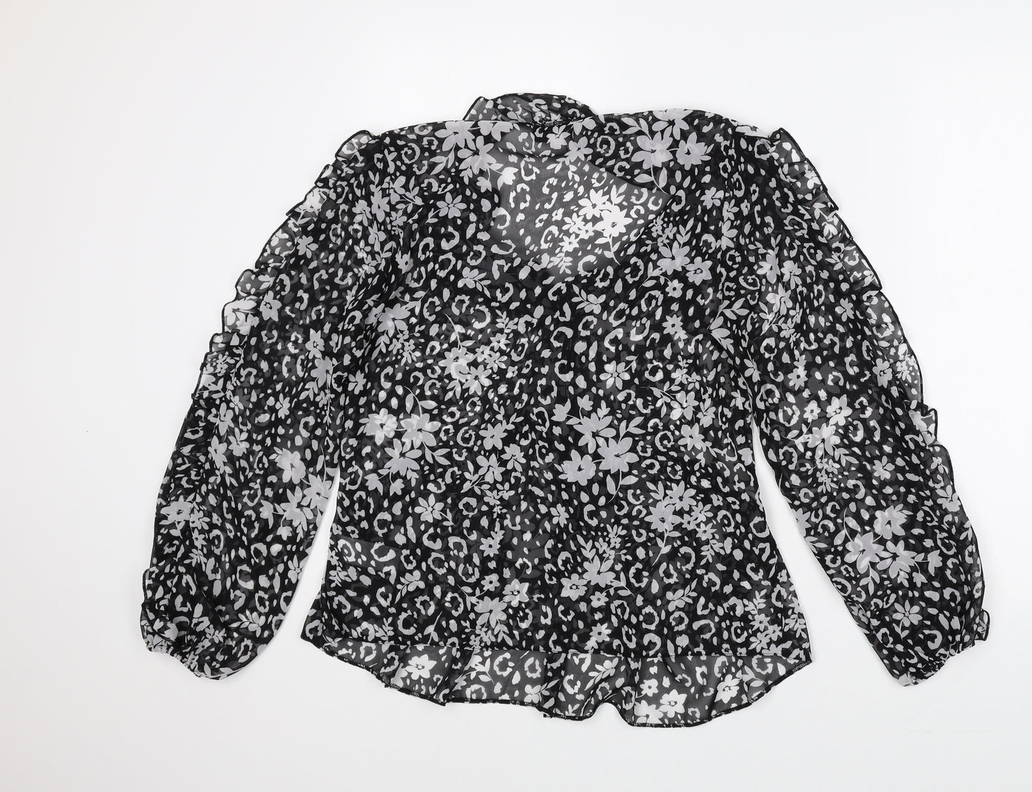 Topshop Womens Black Floral Polyester Basic Blouse Size 8 V-Neck