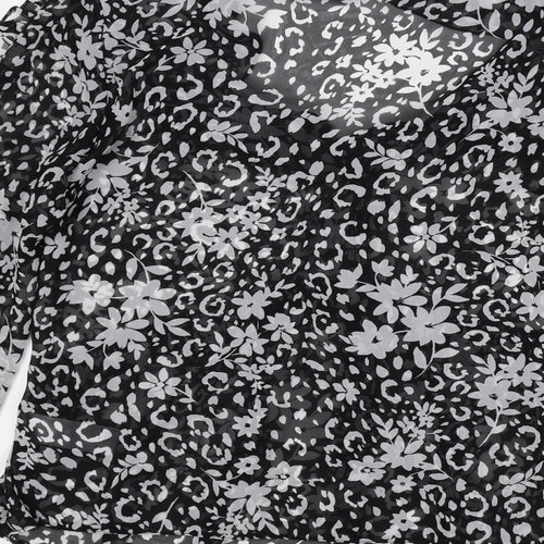 Topshop Womens Black Floral Polyester Basic Blouse Size 8 V-Neck