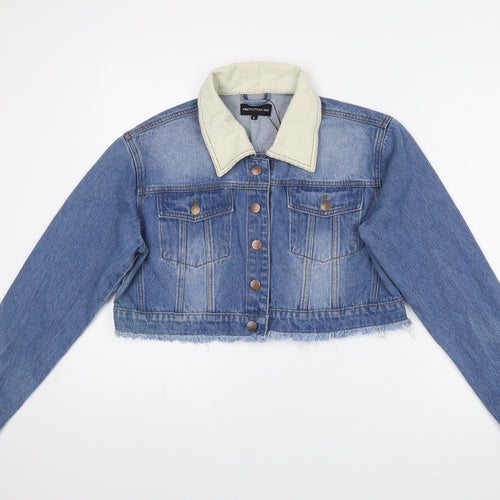 PRETTYLITTLETHING Womens Blue Jacket Size 8 Button