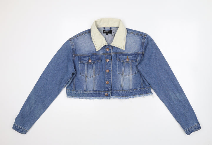 PRETTYLITTLETHING Womens Blue Jacket Size 8 Button