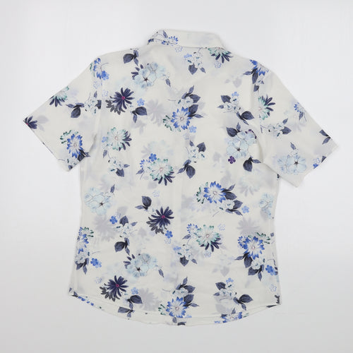 Marks and Spencer Womens White Floral Polyester Basic Button-Up Size S Collared