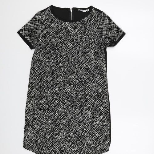 New Look Womens Black Geometric Polyester A-Line Size 6 Round Neck Zip
