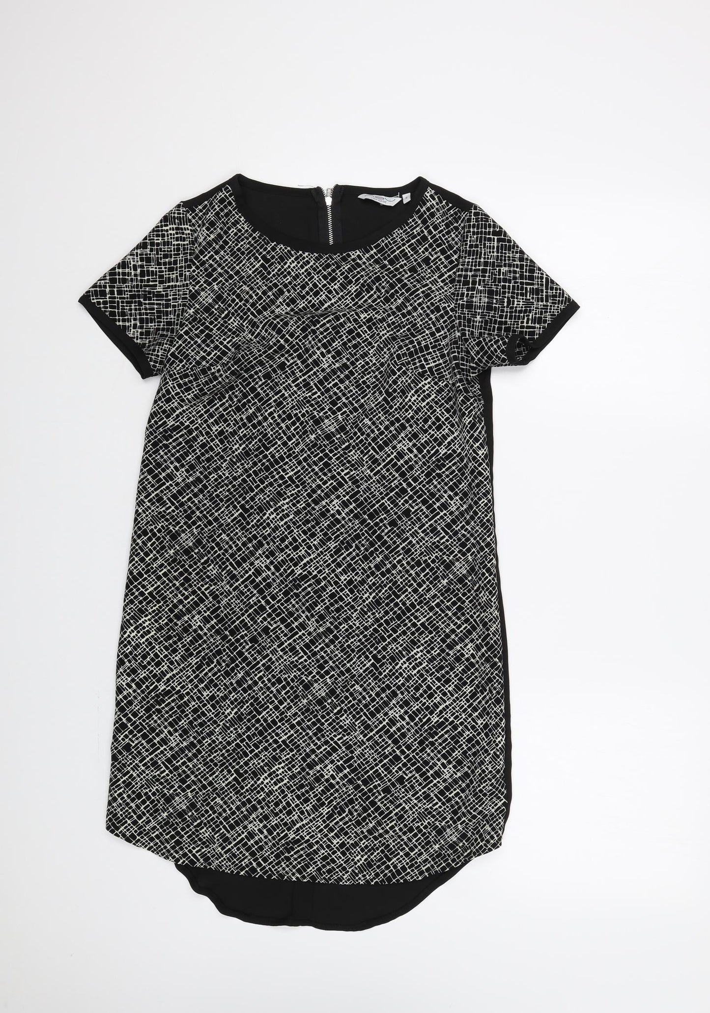 New Look Womens Black Geometric Polyester A-Line Size 6 Round Neck Zip