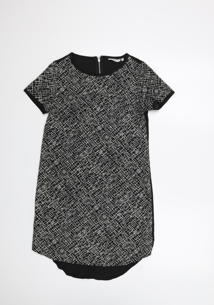 New Look Womens Black Geometric Polyester A-Line Size 6 Round Neck Zip