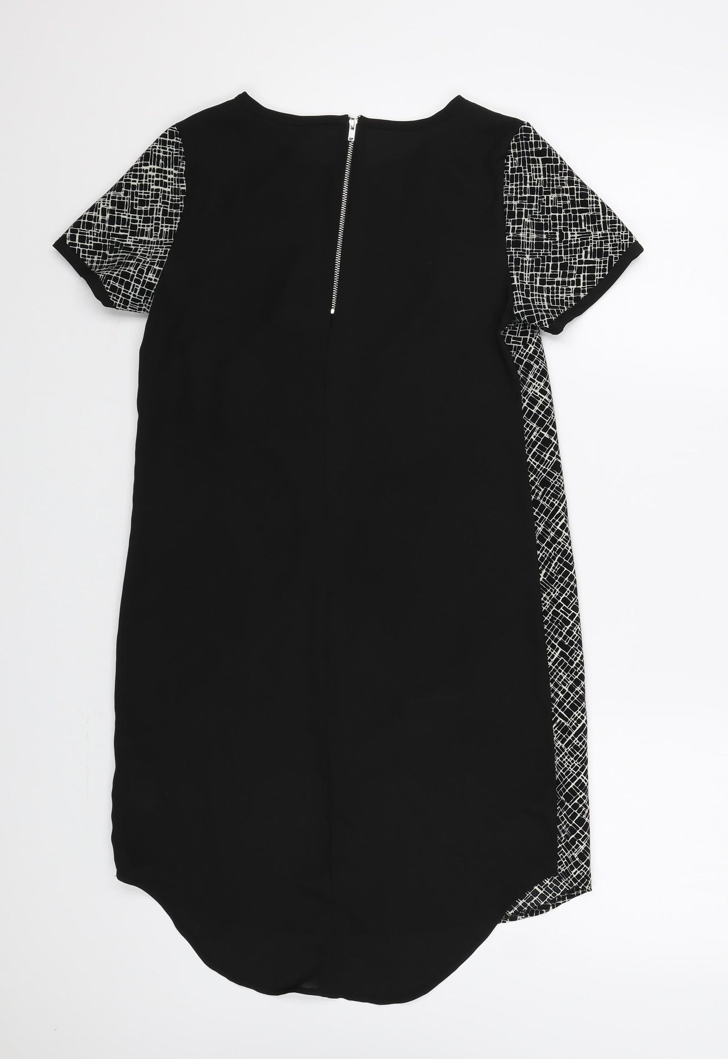 New Look Womens Black Geometric Polyester A-Line Size 6 Round Neck Zip