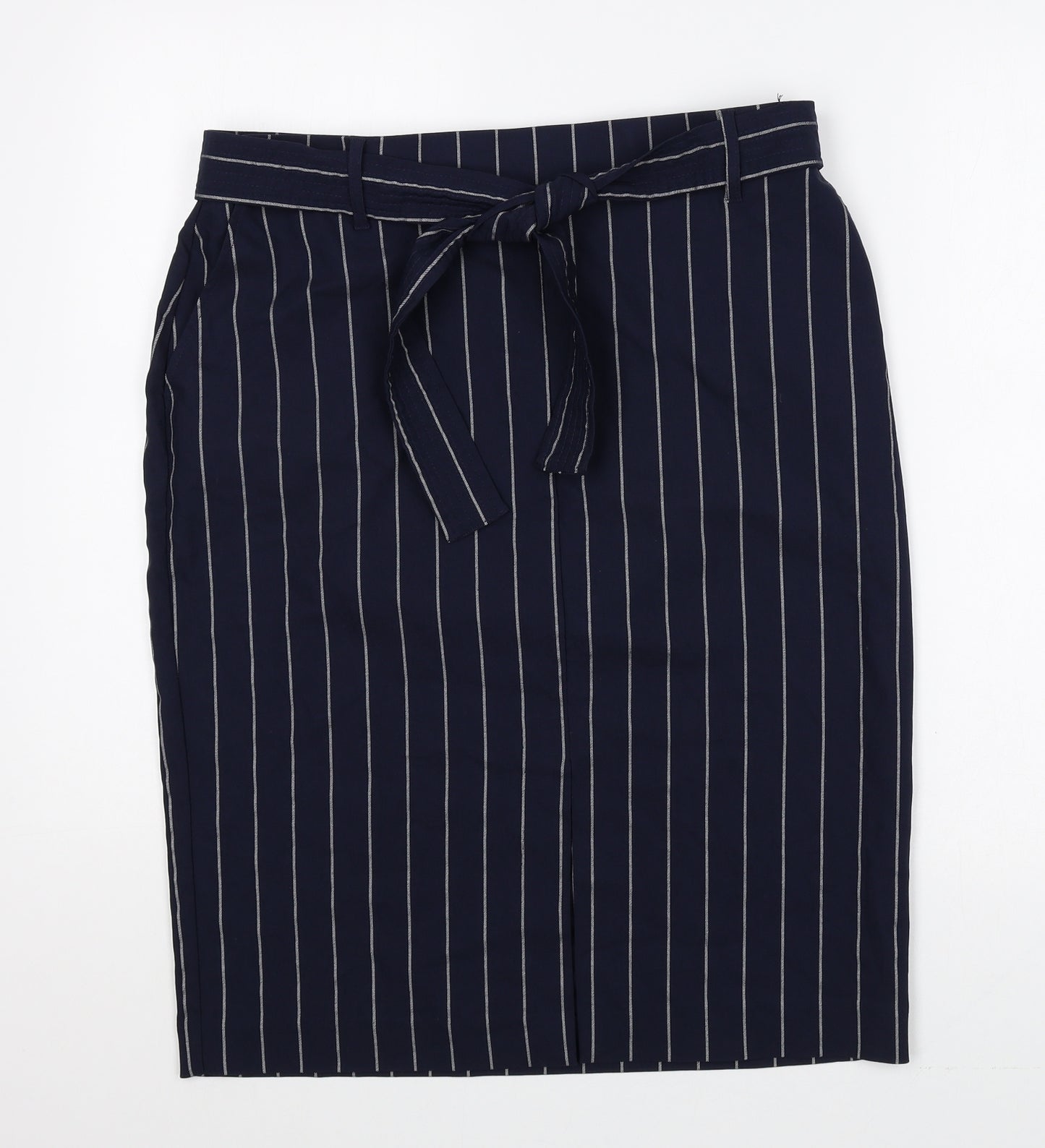 Jules and Leopold Studios Womens Blue Striped Rayon Straight & Pencil Skirt Size L Tie