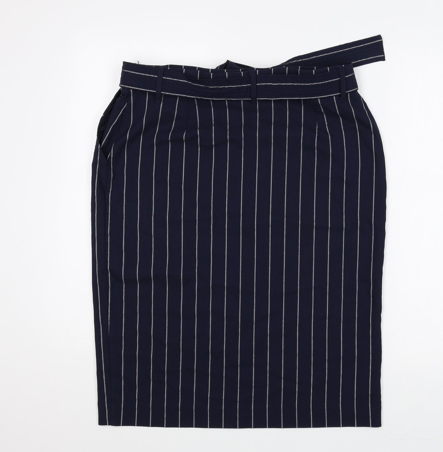 Jules and Leopold Studios Womens Blue Striped Rayon Straight & Pencil Skirt Size L Tie