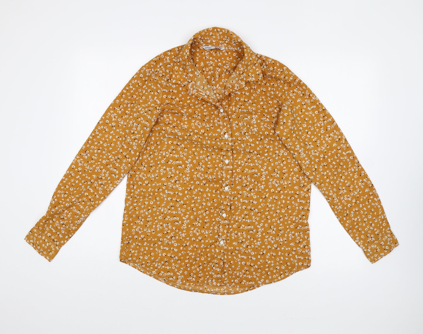 Lefties Womens Orange Floral Polyester Basic Button-Up Size S Collared