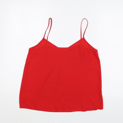 Preworn Womens Red Polyester Basic Tank Size 10 V-Neck
