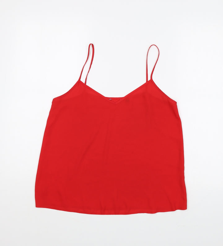 Preworn Womens Red Polyester Basic Tank Size 10 V-Neck