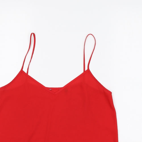 Preworn Womens Red Polyester Basic Tank Size 10 V-Neck