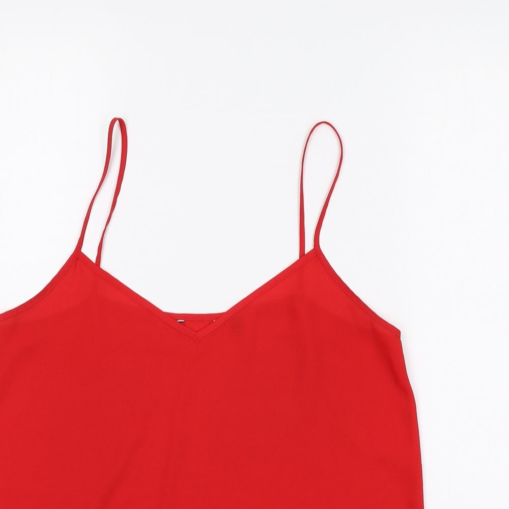 Preworn Womens Red Polyester Basic Tank Size 10 V-Neck