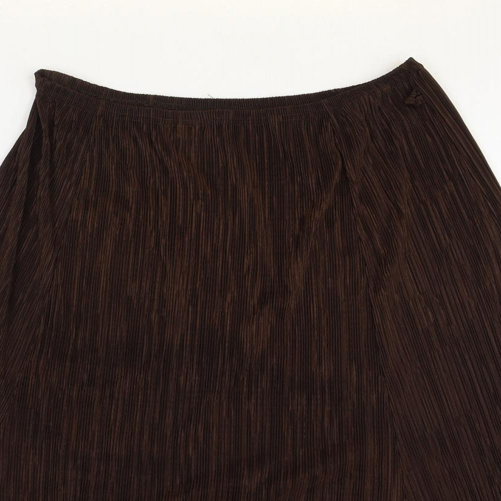 BASSINI Womens Brown Polyester Pleated Skirt Size L