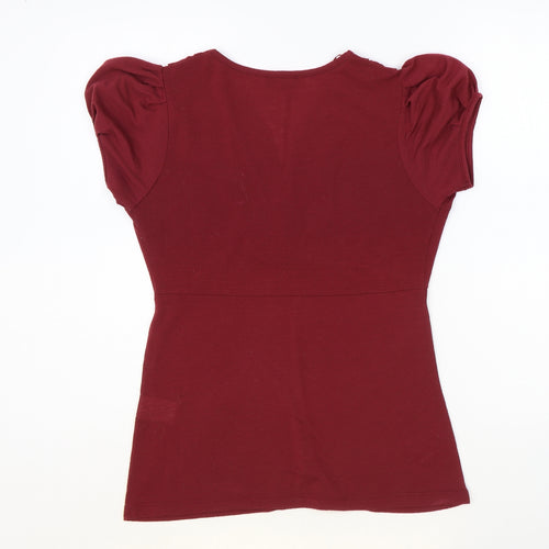 Papaya Womens Red Polyester Basic Blouse Size 12 V-Neck