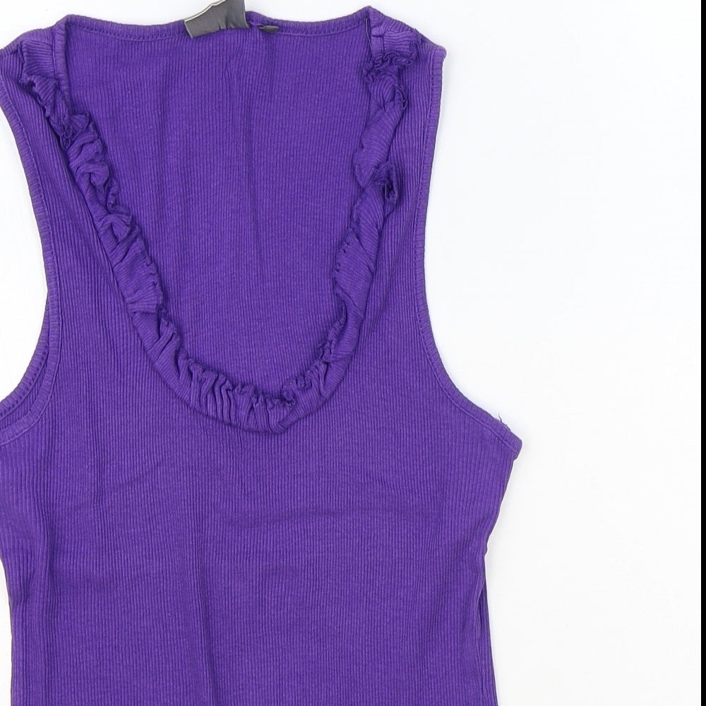 Miss Fiori Womens Purple Cotton Basic Tank Size 10 Scoop Neck - Ribbed
