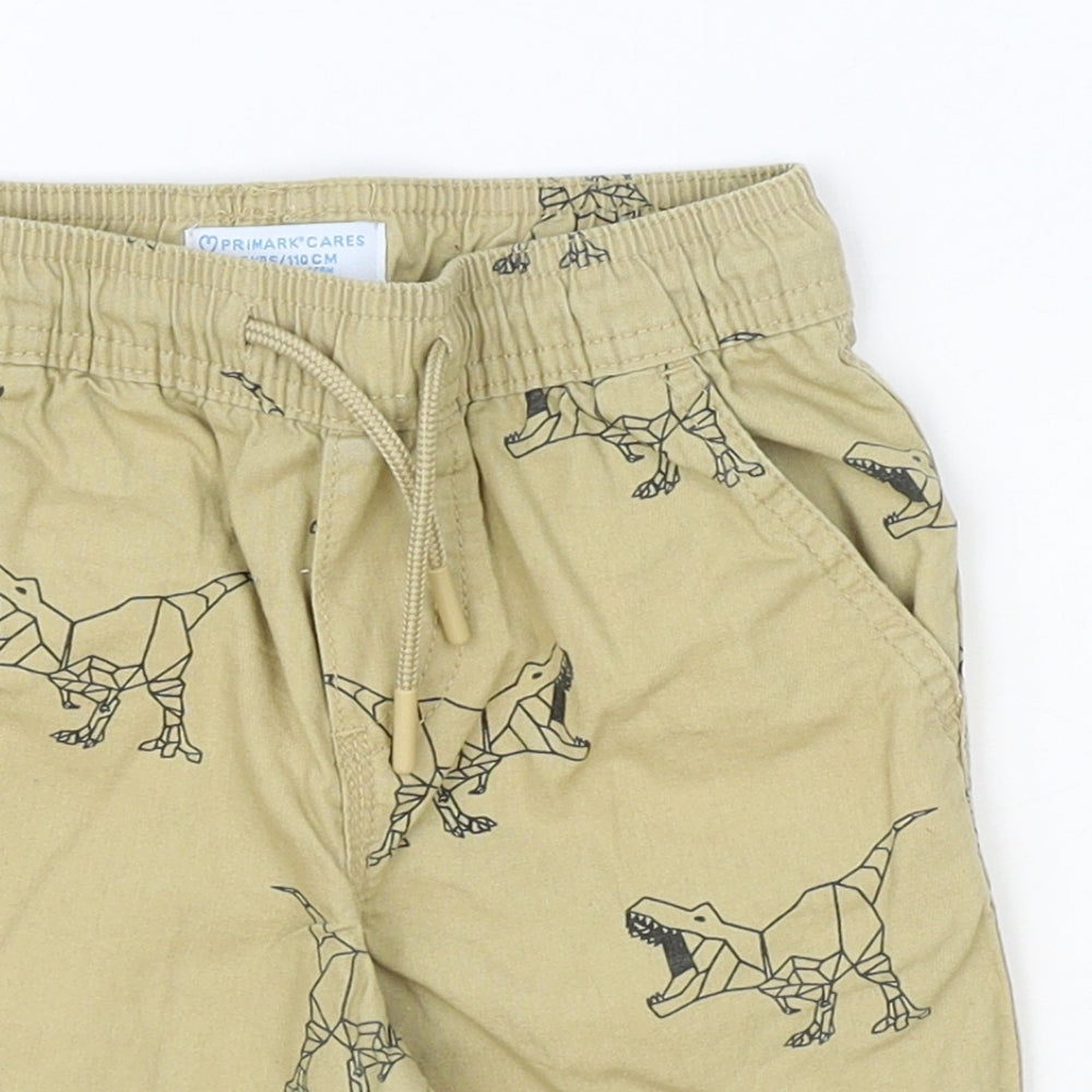 Primark Boys Brown Geometric Cotton Chino Shorts Size 4-5 Years Regular Tie - Dinosaur