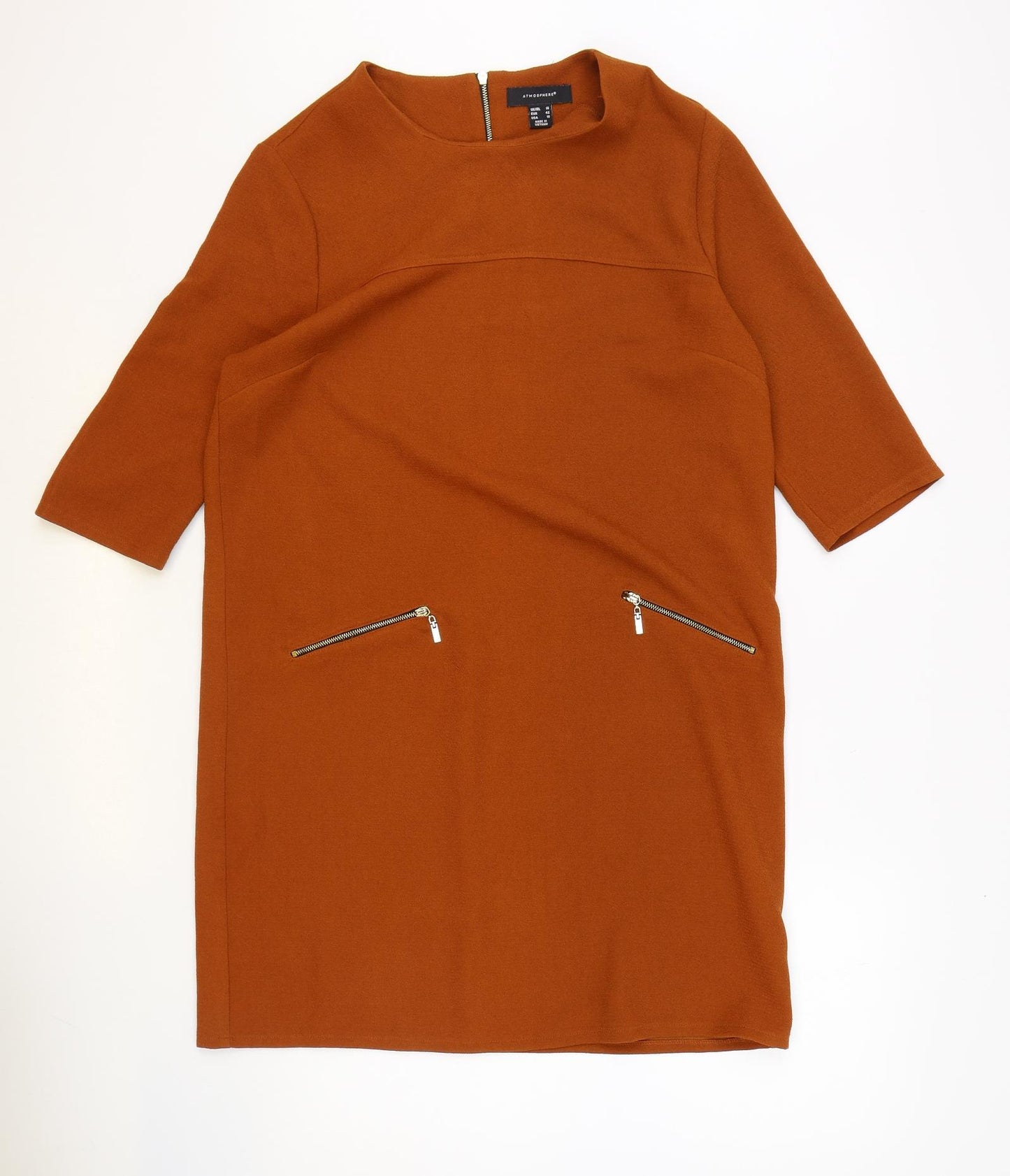 Atmosphere Womens Orange Polyester Shift Size 14 Round Neck Zip