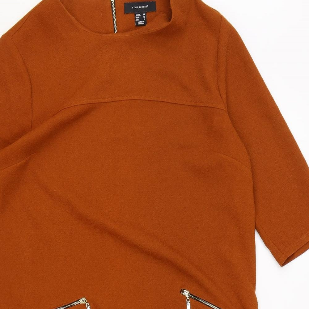 Atmosphere Womens Orange Polyester Shift Size 14 Round Neck Zip