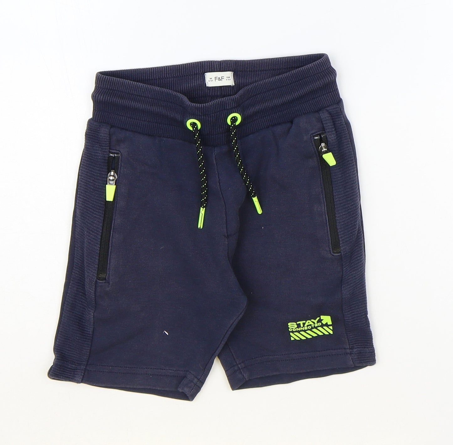F&F Boys Blue Cotton Sweat Shorts Size 4-5 Years Regular Tie