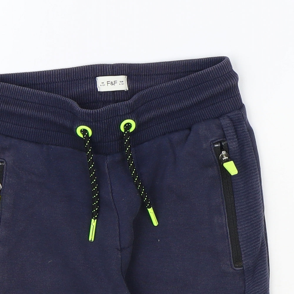 F&F Boys Blue Cotton Sweat Shorts Size 4-5 Years Regular Tie