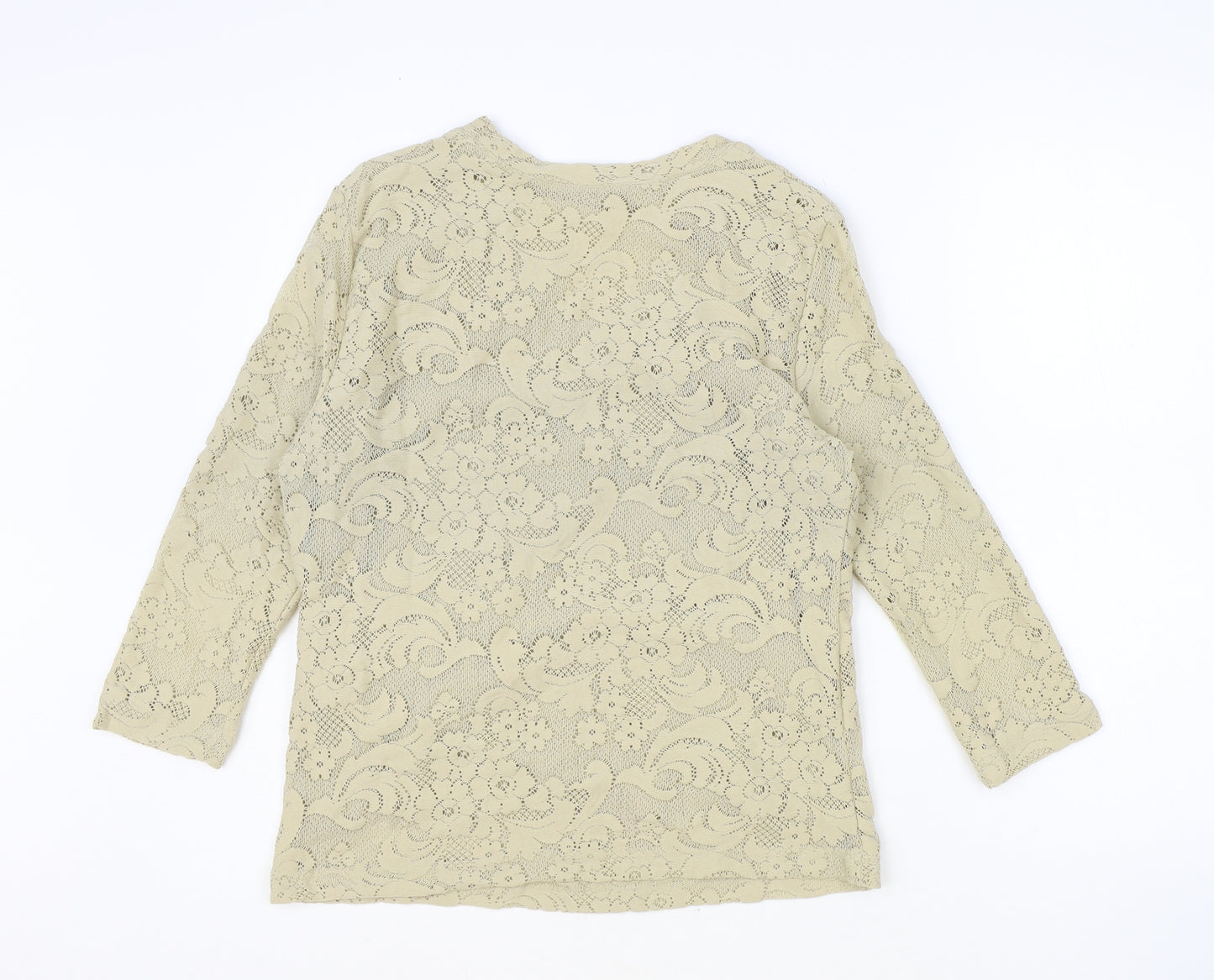 Gerry Weber Womens Beige Geometric Polyester Basic T-Shirt Size 14 V-Neck