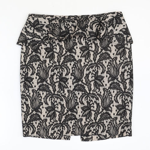 Oasis Womens Black Floral Polyester Straight & Pencil Skirt Size 14 Zip