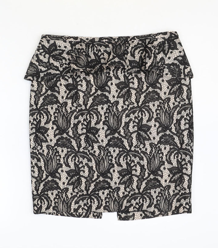 Oasis Womens Black Floral Polyester Straight & Pencil Skirt Size 14 Zip