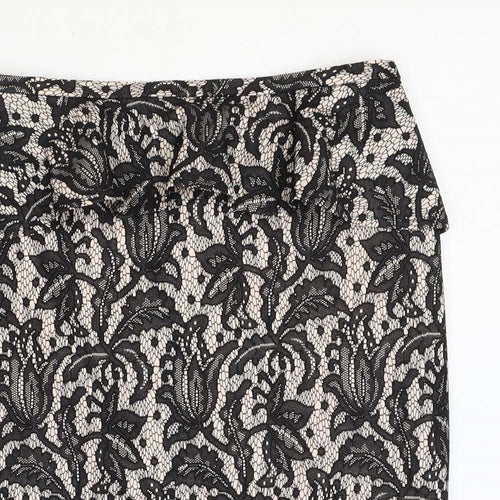 Oasis Womens Black Floral Polyester Straight & Pencil Skirt Size 14 Zip