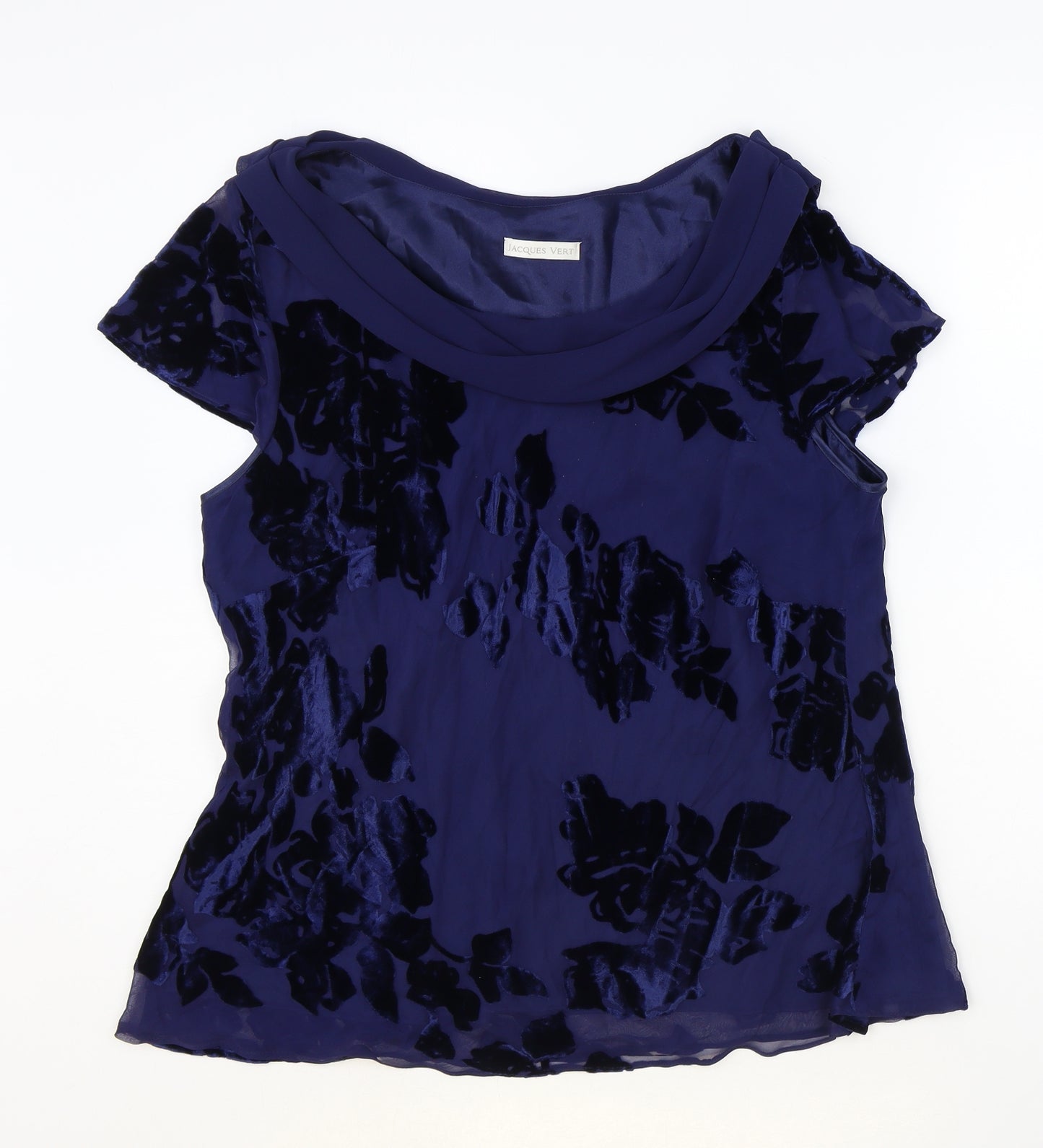 Jacques Vert Womens Blue Geometric Viscose Basic Blouse Size 20 Cowl Neck