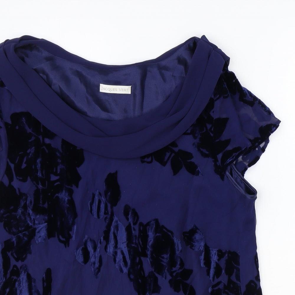 Jacques Vert Womens Blue Geometric Viscose Basic Blouse Size 20 Cowl Neck
