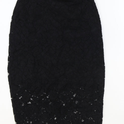 H&M Womens Black Geometric Cotton Straight & Pencil Skirt Size 6 Zip