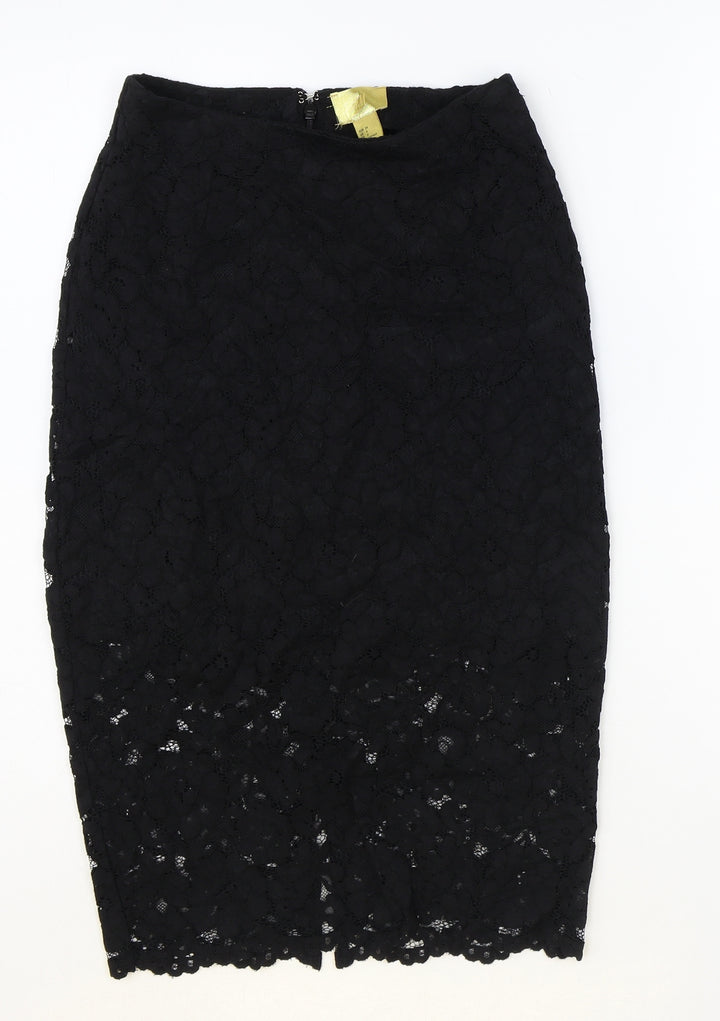 H&M Womens Black Geometric Cotton Straight & Pencil Skirt Size 6 Zip
