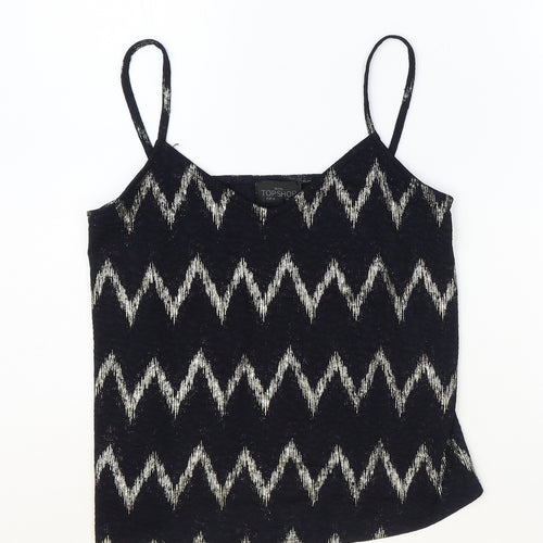 Topshop Womens Black Geometric Polyester Basic Tank Size 6 V-Neck