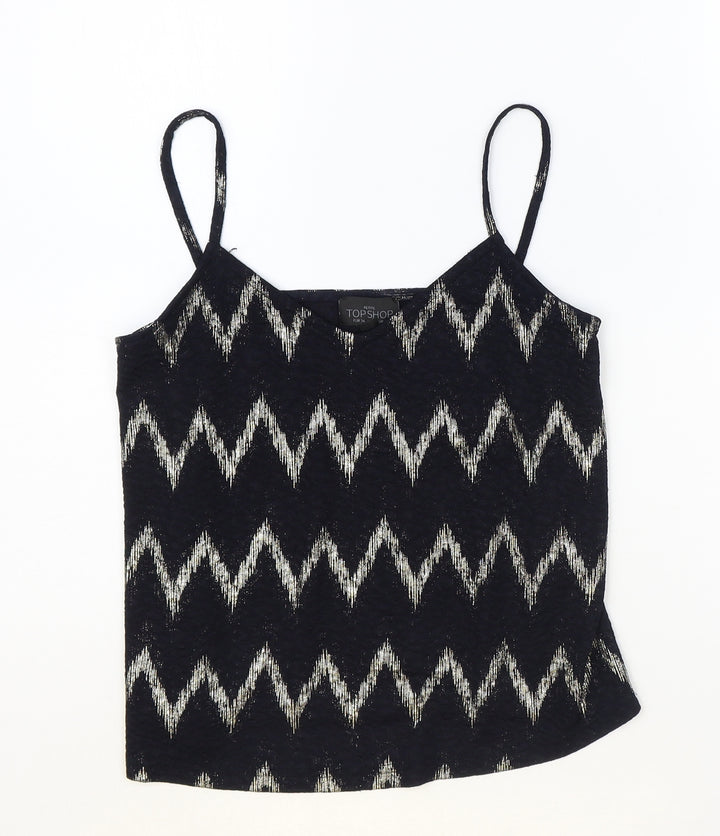 Topshop Womens Black Geometric Polyester Basic Tank Size 6 V-Neck