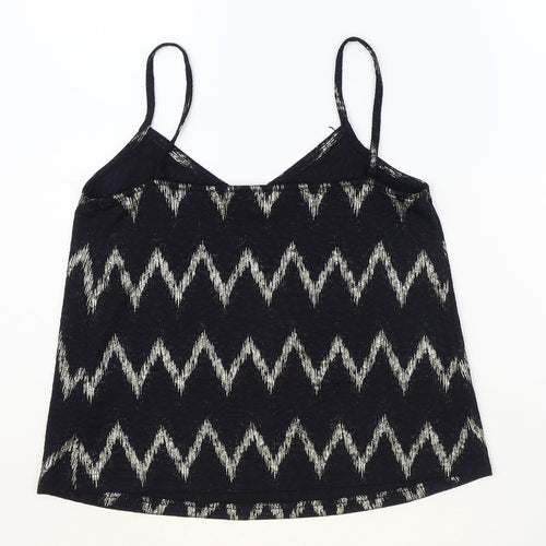Topshop Womens Black Geometric Polyester Basic Tank Size 6 V-Neck