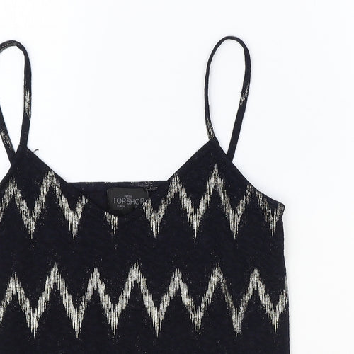 Topshop Womens Black Geometric Polyester Basic Tank Size 6 V-Neck