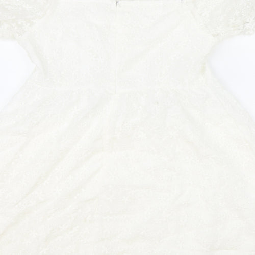 SheIn Womens Ivory Geometric Polyester Fit & Flare Size M Scoop Neck Zip
