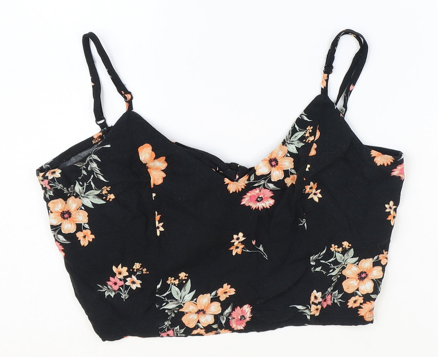 H&M Womens Black Floral Polyester Cropped Tank Size 12 V-Neck
