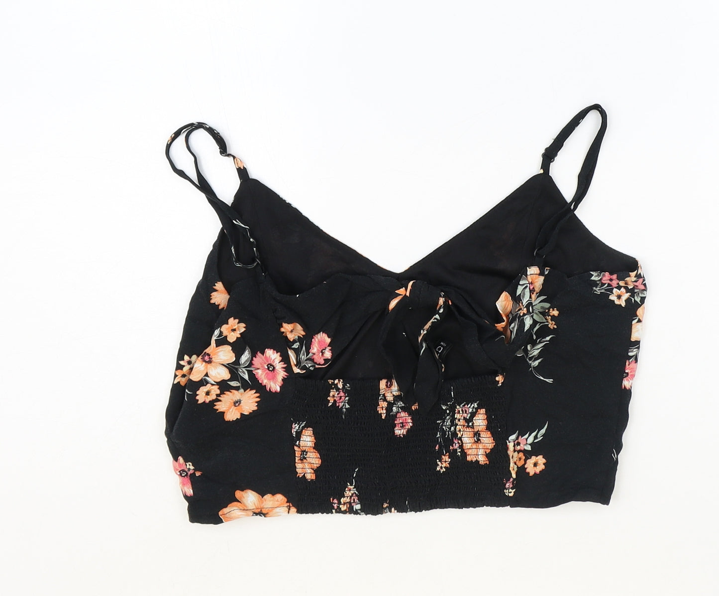 H&M Womens Black Floral Polyester Cropped Tank Size 12 V-Neck