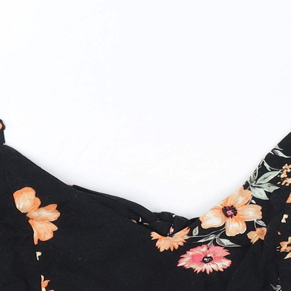 H&M Womens Black Floral Polyester Cropped Tank Size 12 V-Neck