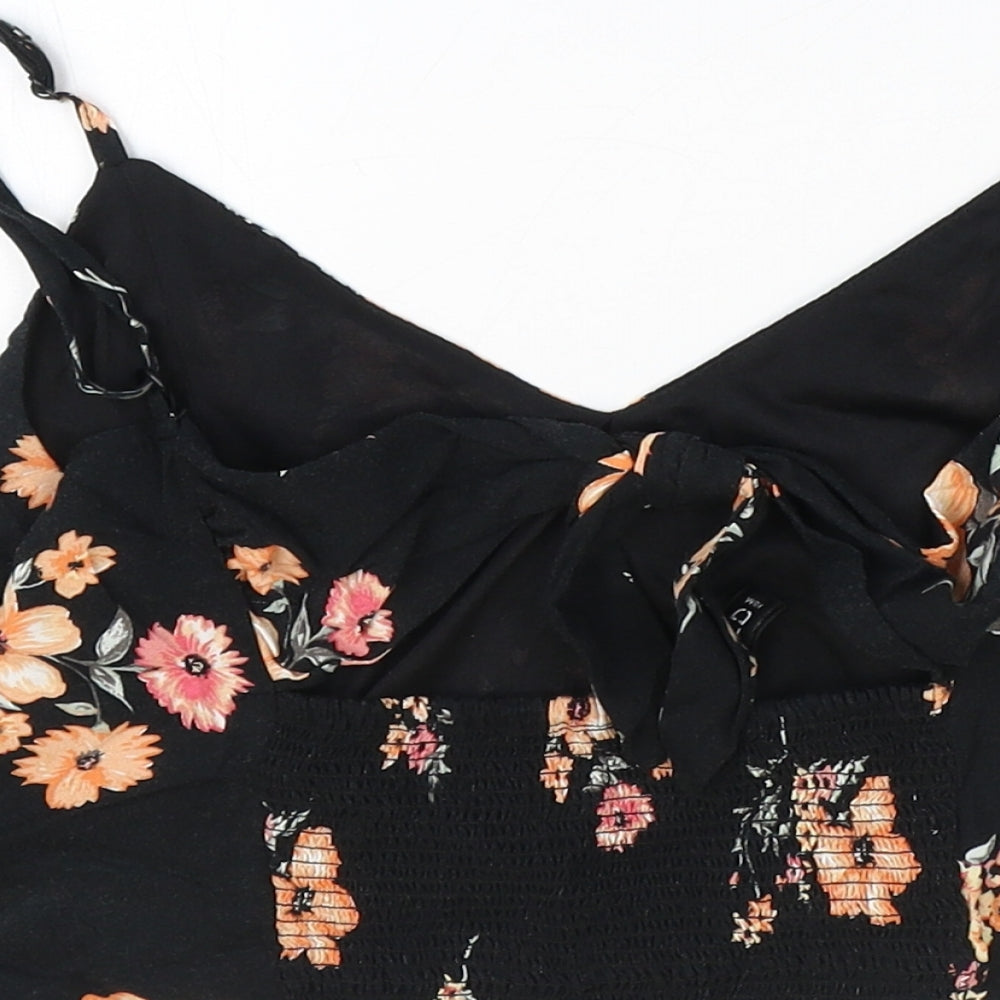 H&M Womens Black Floral Polyester Cropped Tank Size 12 V-Neck