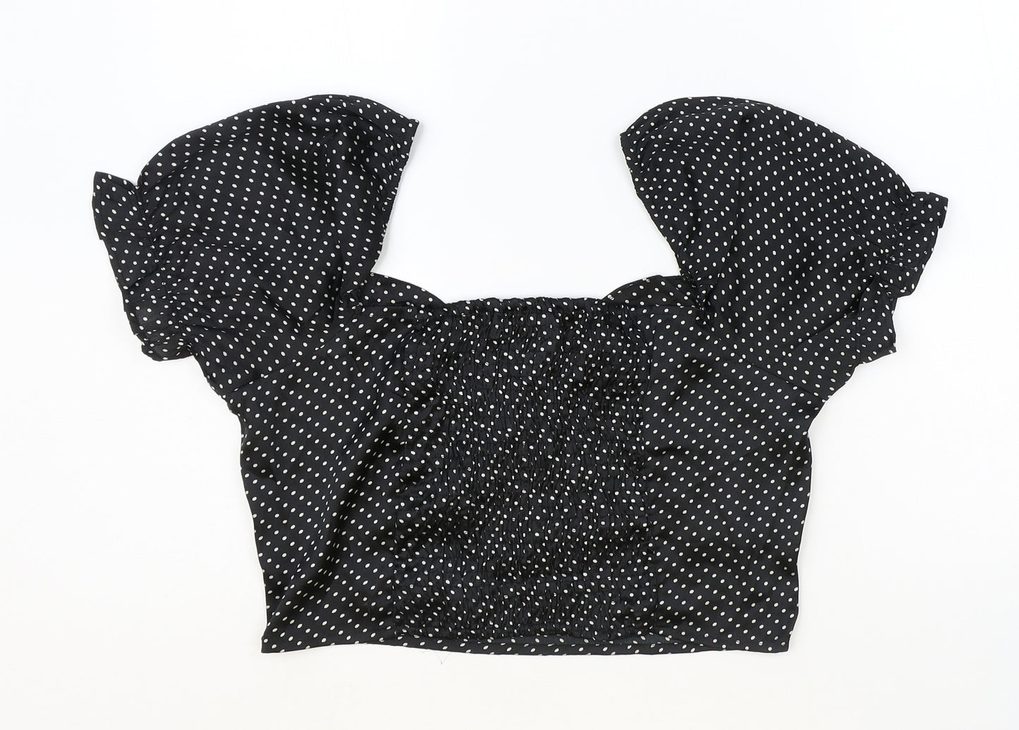 QED London Womens Black Polka Dot Polyester Cropped Blouse Size 12 Sweetheart